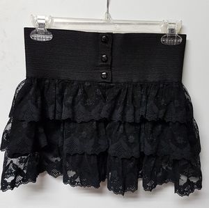 Le Chateau Black Open Front Lace Tiered Mini Skirt